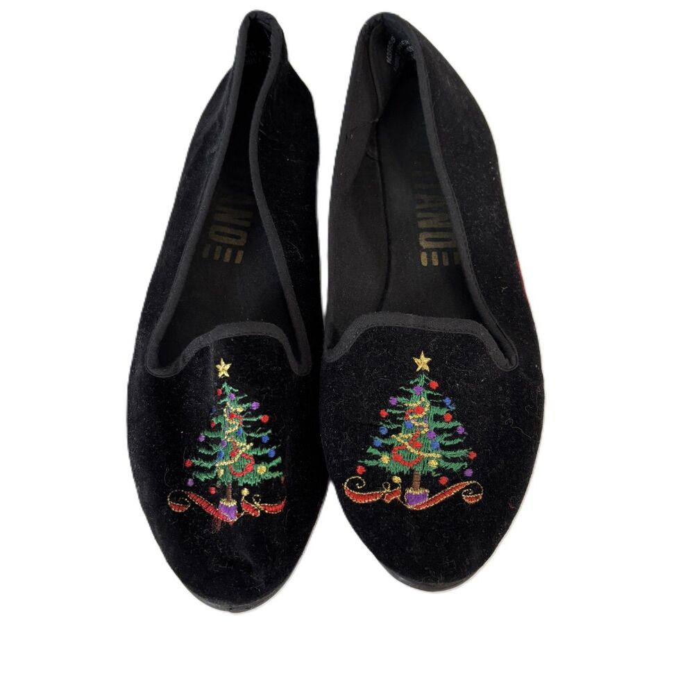 Gitano Vintage Y2K Embroidered Christmas Tree Flats Shoes Velvet Black Size 8